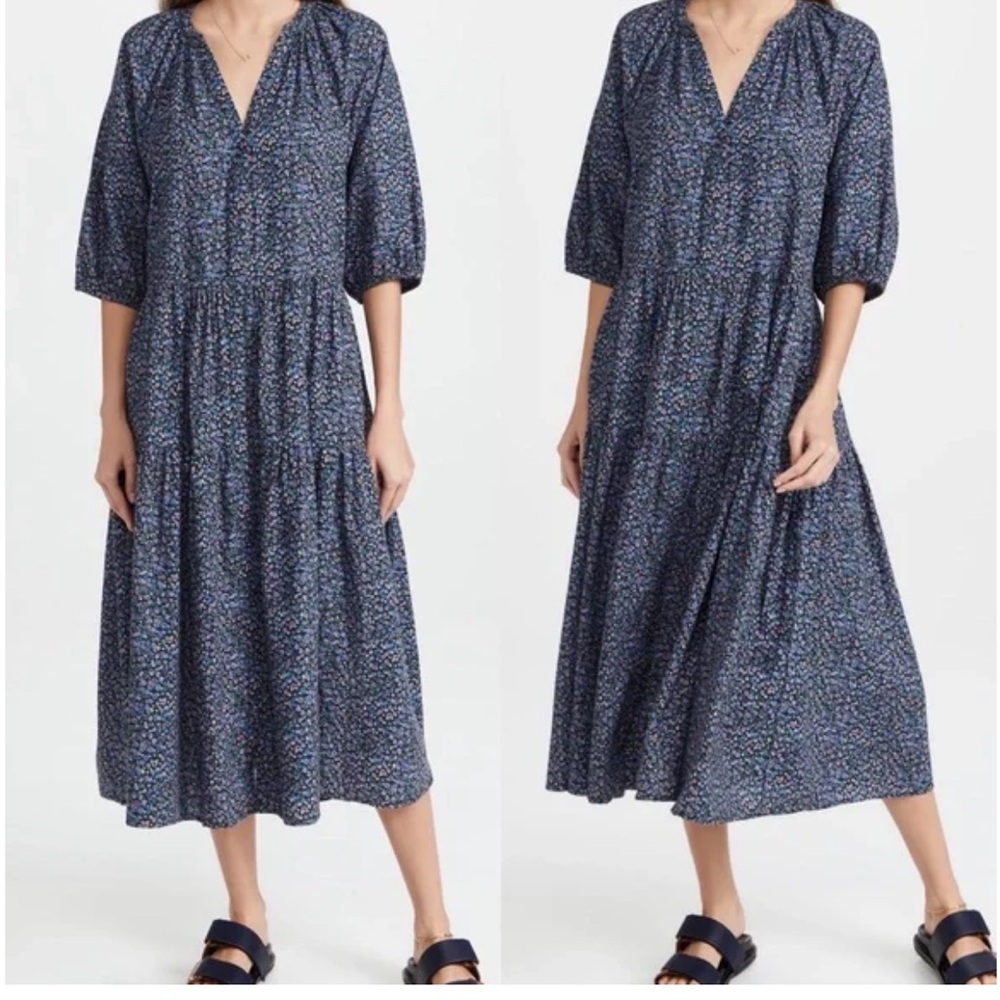 Apiece Apart Navy Floral Long Sleeve Dress